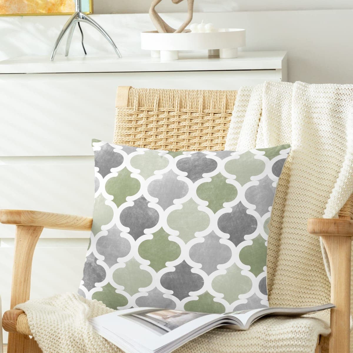 CaliTime Throw Pillow Cases Pack of 2 Cozy Fleece Gradient Geometric Trellis Chain Quatrefoil Accent Decorative Cushion Covers for Couch Bed Sofa Farmhouse Decoration 20 X 20 Inches Sage Green Grey thumbnail 3
