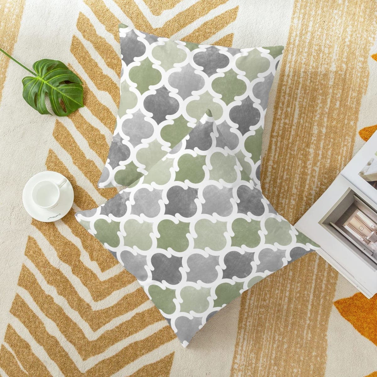 CaliTime Throw Pillow Cases Pack of 2 Cozy Fleece Gradient Geometric Trellis Chain Quatrefoil Accent Decorative Cushion Covers for Couch Bed Sofa Farmhouse Decoration 20 X 20 Inches Sage Green Grey thumbnail 4