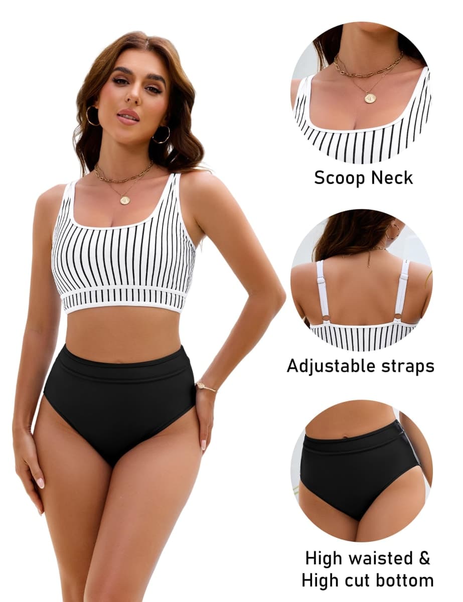 BMJL Women's High Waisted Bikini Sets Sporty Two Piece Swimsuits Color Block Cheeky High Cut Bathing Suits thumbnail 4