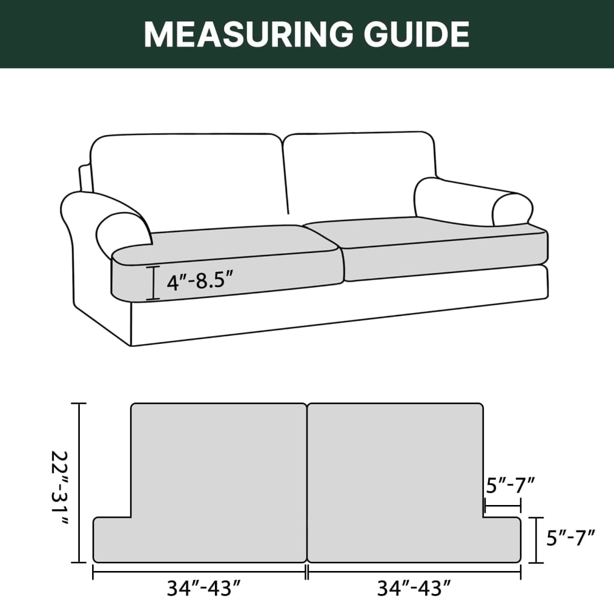 H.VERSAILTEX Stretch 2 Piece T Cushion Sofa Slipcovers Individually Sofa Cushion Covers for 2 Cushion Couch Sofa Seat Cushion Covers with Elastic Bands Featuring Thicker Jacquard Fabric, Chocolate thumbnail 3
