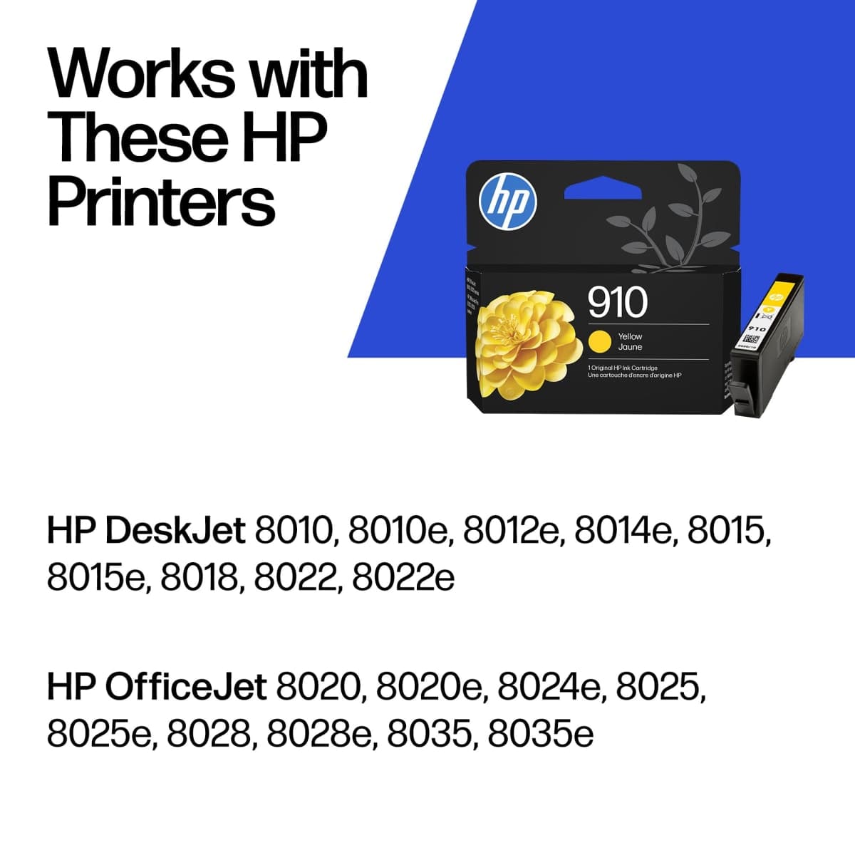 Original HP 910 Yellow Ink Cartridge | Works with HP OfficeJet 8010, 8020 Series, HP OfficeJet Pro 8020, 8030 Series | Eligible for Instant Ink | 3YL60AN thumbnail 2