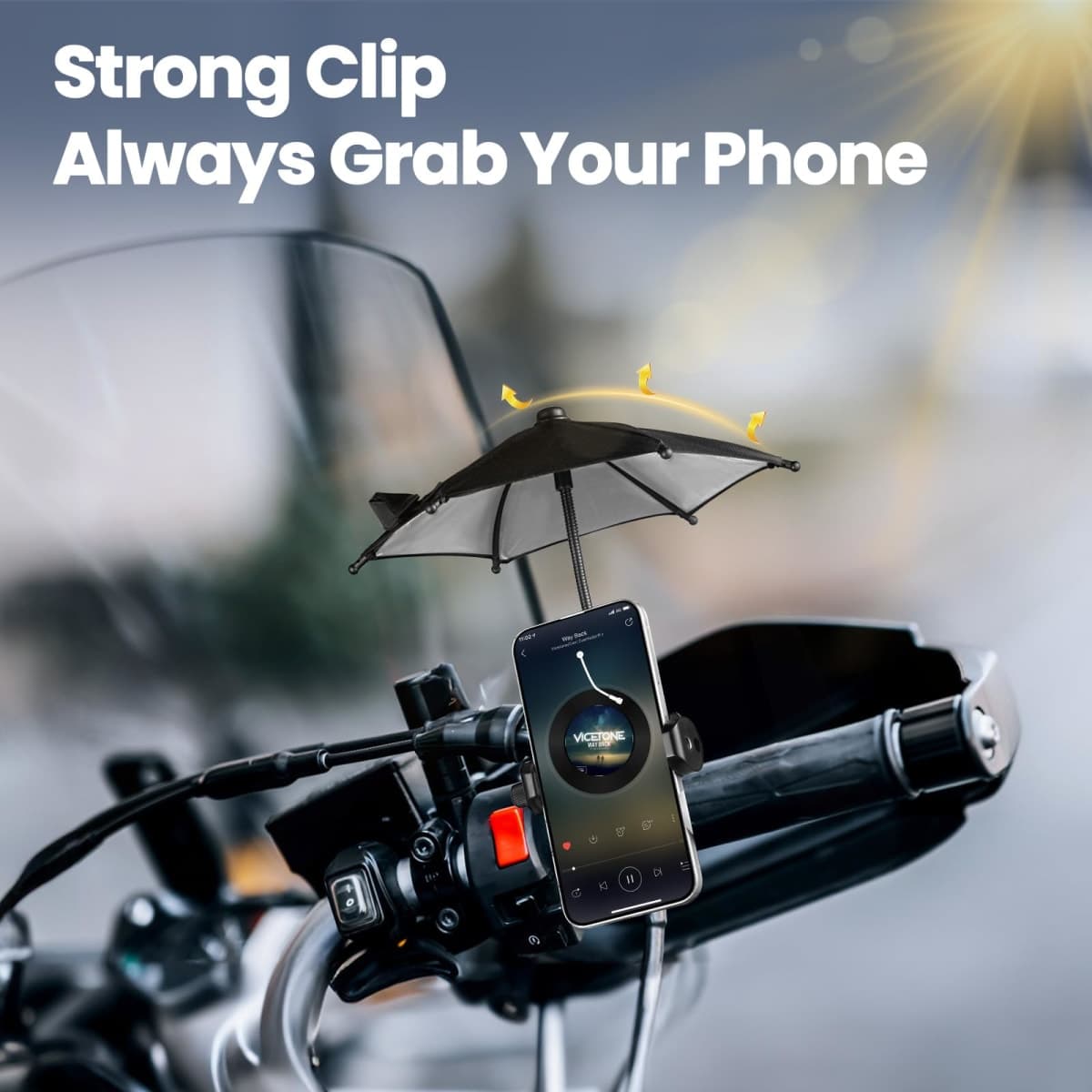 OUTXE Strong Clip Phone Umbrella for Sun, Mini Tanning Shade Cover for Cell iPhone/Android (Black) (1-Pack) thumbnail 5