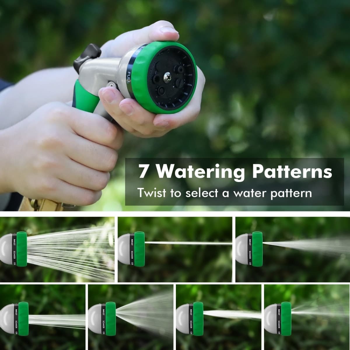 RESTMO Garden Hose Nozzle, Heavy Duty Metal Water Hose Nozzle with 7 Adjustable Spray Patterns, High Pressure Hand Sprayer with Flow Control, Best for Watering Plants & Lawns, Washing Cars & Pets thumbnail 3