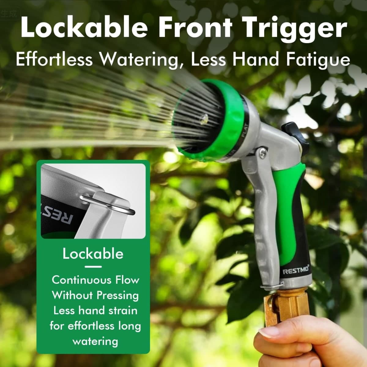 RESTMO Garden Hose Nozzle, Heavy Duty Metal Water Hose Nozzle with 7 Adjustable Spray Patterns, High Pressure Hand Sprayer with Flow Control, Best for Watering Plants & Lawns, Washing Cars & Pets thumbnail 5