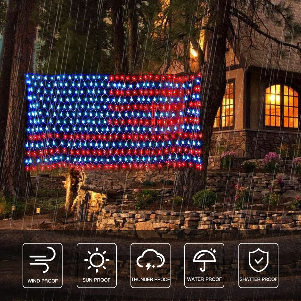 Solar American Flag Lights, Independence Day Decorations 2-in-1 Solar Powered & Plug in US Flag Lights 420 LED 8 Modes Waterproof Flag Lights for July 4th Independence Day, Garden, Yard Decorations thumbnail 2