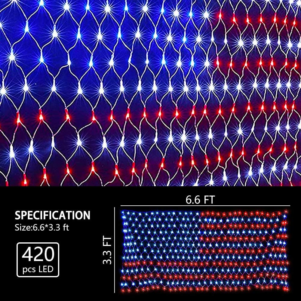 Solar American Flag Lights, Independence Day Decorations 2-in-1 Solar Powered & Plug in US Flag Lights 420 LED 8 Modes Waterproof Flag Lights for July 4th Independence Day, Garden, Yard Decorations thumbnail 3