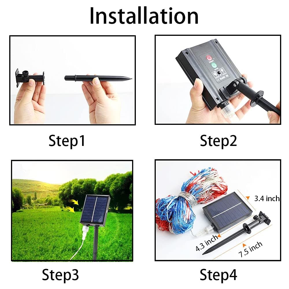 Solar American Flag Lights, Independence Day Decorations 2-in-1 Solar Powered & Plug in US Flag Lights 420 LED 8 Modes Waterproof Flag Lights for July 4th Independence Day, Garden, Yard Decorations thumbnail 4