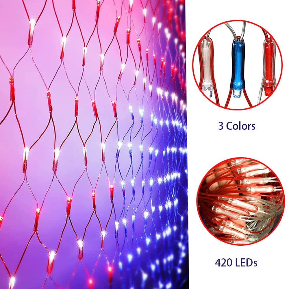 Solar American Flag Lights, Independence Day Decorations 2-in-1 Solar Powered & Plug in US Flag Lights 420 LED 8 Modes Waterproof Flag Lights for July 4th Independence Day, Garden, Yard Decorations thumbnail 5
