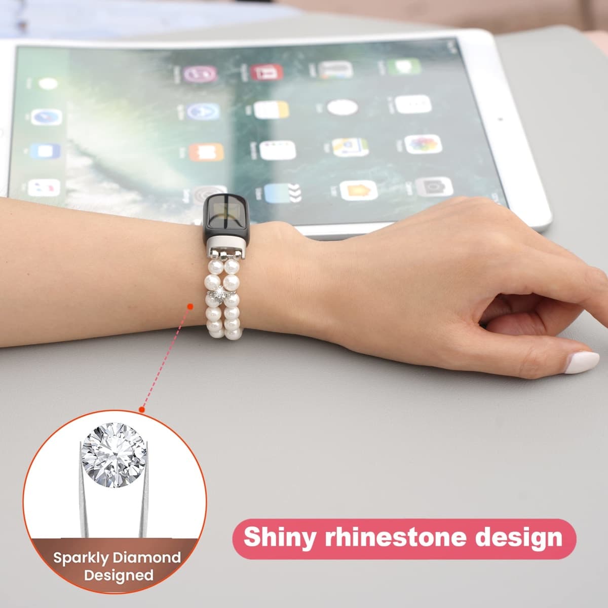 iLVANYA Beaded Bracelet Compatible for Fitbit Inspire 3 for Women,Fashion Handmade Pearl Beads Elastic Stretch Watch Band for Fitbit Inspire 3 Fitness Tracker (Pearl White) thumbnail 5