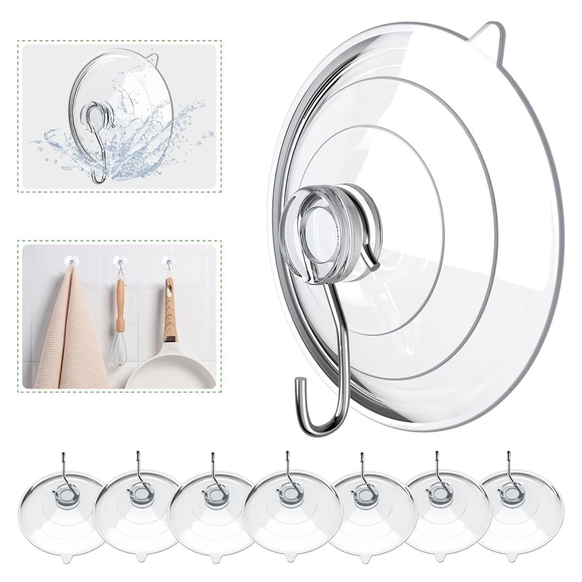 Hangerspace Suction Cup Hooks, 2.5 Inches Clear Suction Cups with Metal Hooks Large Suction Cup for Kitchen Bathroom Shower Wall Window Door - 8 Pack — image 1