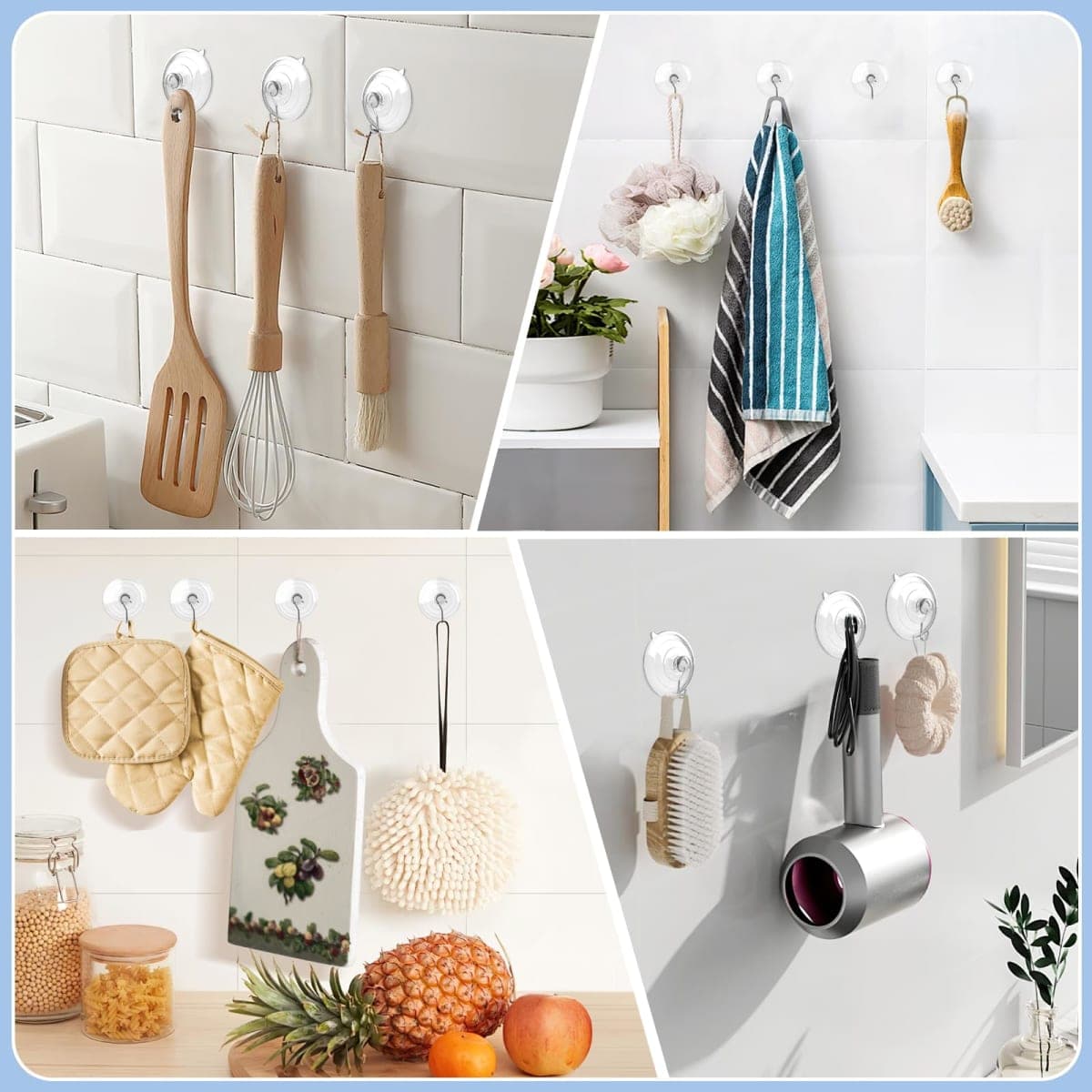 Hangerspace Suction Cup Hooks, 2.5 Inches Clear Suction Cups with Metal Hooks Large Suction Cup for Kitchen Bathroom Shower Wall Window Door - 8 Pack thumbnail 2