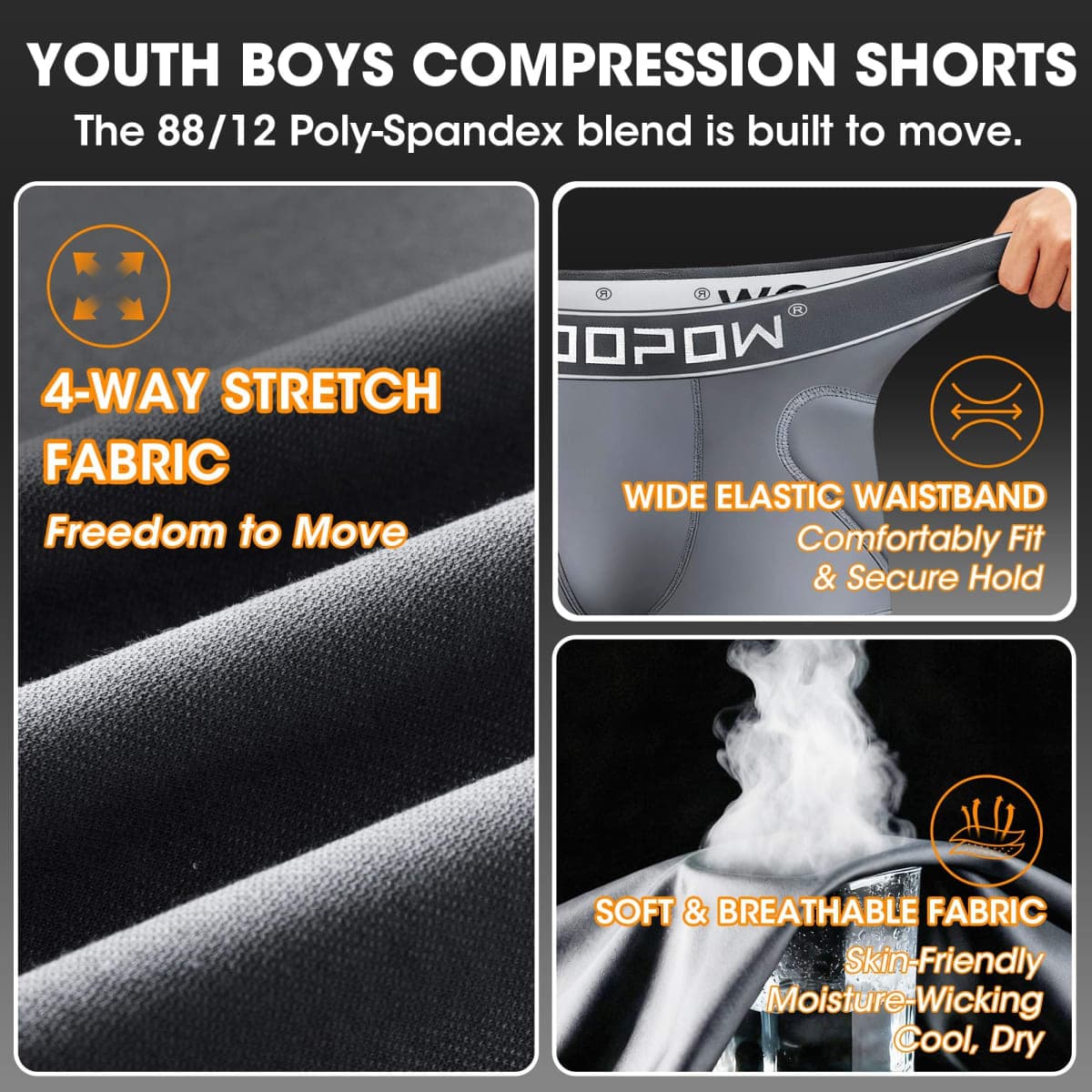 KOOPOW Youth Boys Padded Sliding Shorts Slider Pad with Soft Protective Athletic Cup for Baseball, Football, Lacrosse, Grey, Small thumbnail 3