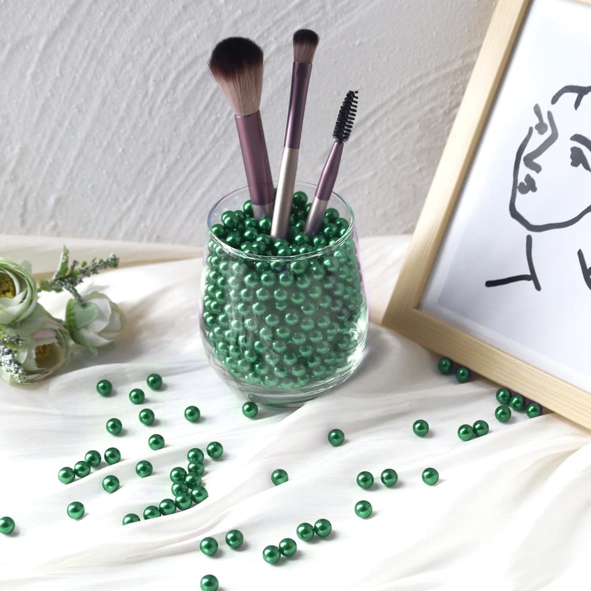 Cusmation 600Pcs Green Vase Filler No Hole Pearl Beads, 10mm Art Faux Pearls for Crafting, Vase Filler for Centerpieces Wedding Party Decoration, Home Table Decor, DIY Crafts thumbnail 4