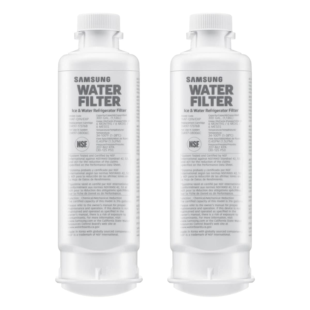 Samsung HAF-QIN-2P/EXP Genuine Refrigerator Water Filter, Reduces 99% of Harmful Contaminants for Clean, Clear Drinking Water, 6-Month Life, Easy Install, Pack of 2 thumbnail 2