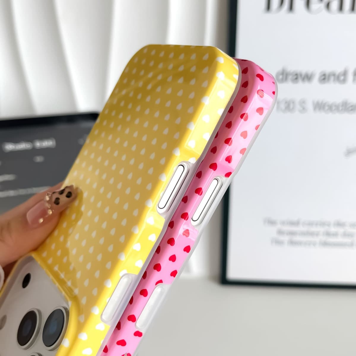 Skyseaco for iPhone 17 Pro Max Case Cute Heart Phone Case Soft Slim TPU Shockproof Phone Cover for Women Girls - Pink and White thumbnail 5