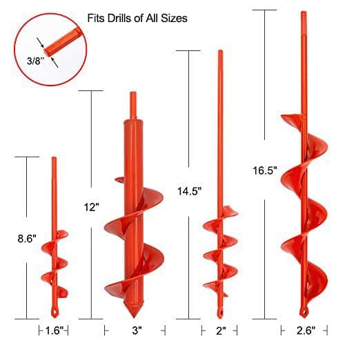 MAXCCINO Auger Drill Bit for Planting Set of 4, Garden Ground Earth Spiral Drill Bit for 3/8" Hex Drive Drill, for Post Hole Digger Bulb Bedding Digging Plant Rapid Planter thumbnail 2