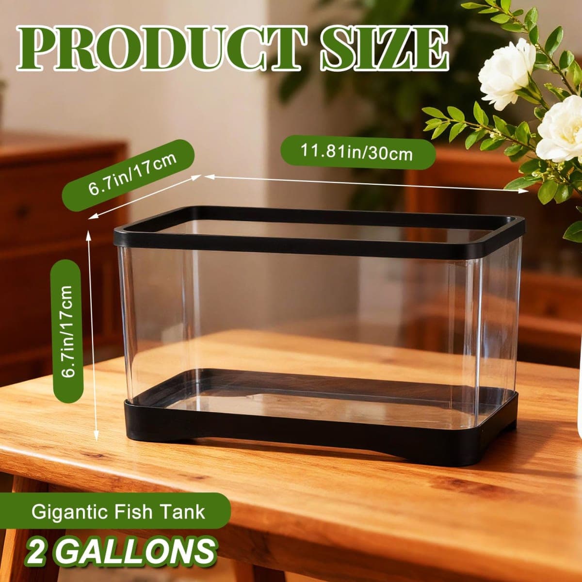 Geelin 2 Gallon Plastic Rectangular Fish Tank, Aquarium for Betta Fish Reptiles Succulents Flower Centerpiece, Shatterproof with Clear Clarity for Home Office Desktop Decors thumbnail 2