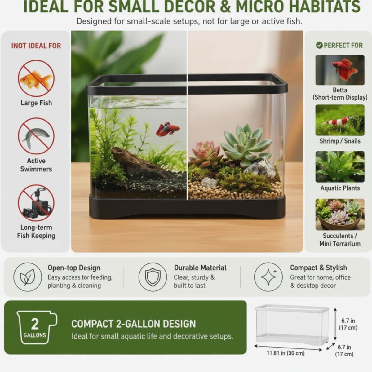 Geelin 2 Gallon Plastic Rectangular Fish Tank, Aquarium for Betta Fish Reptiles Succulents Flower Centerpiece, Shatterproof with Clear Clarity for Home Office Desktop Decors thumbnail 3