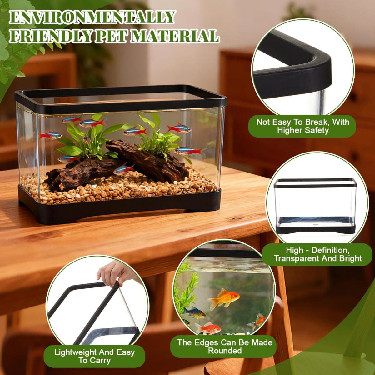 Geelin 2 Gallon Plastic Rectangular Fish Tank, Aquarium for Betta Fish Reptiles Succulents Flower Centerpiece, Shatterproof with Clear Clarity for Home Office Desktop Decors thumbnail 5