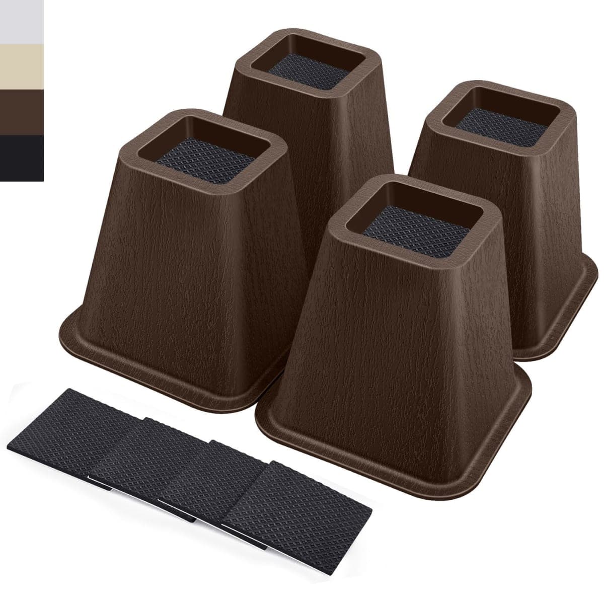ANNKUT 6 Inch Heavy Duty Bed Risers, Furniture Risers for Desk, Chair, Table or Sofa, Couch Lift Risers, Supports up to 2200 lbs per Leg(4 Pack Brown) — image 1