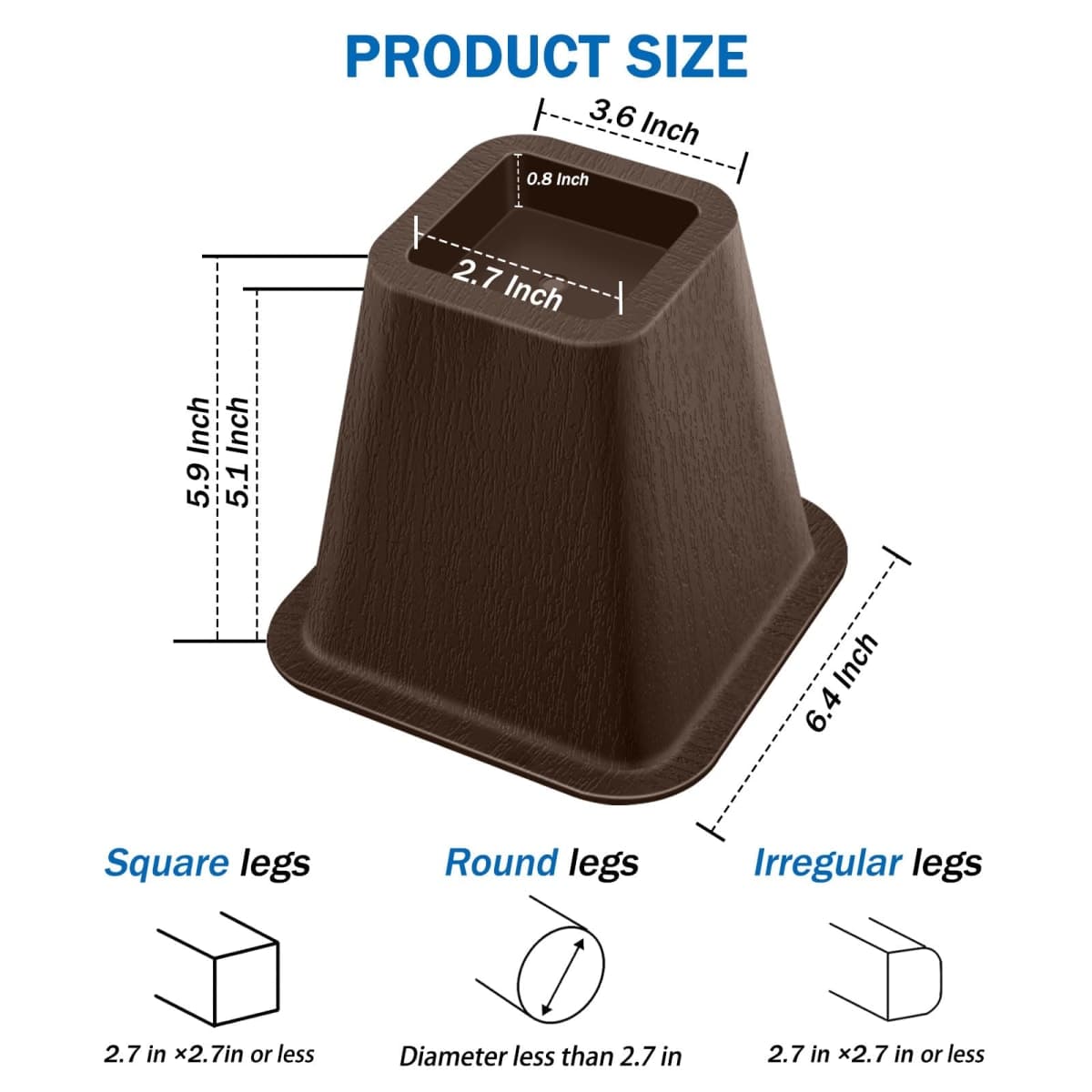 ANNKUT 6 Inch Heavy Duty Bed Risers, Furniture Risers for Desk, Chair, Table or Sofa, Couch Lift Risers, Supports up to 2200 lbs per Leg(4 Pack Brown) thumbnail 2
