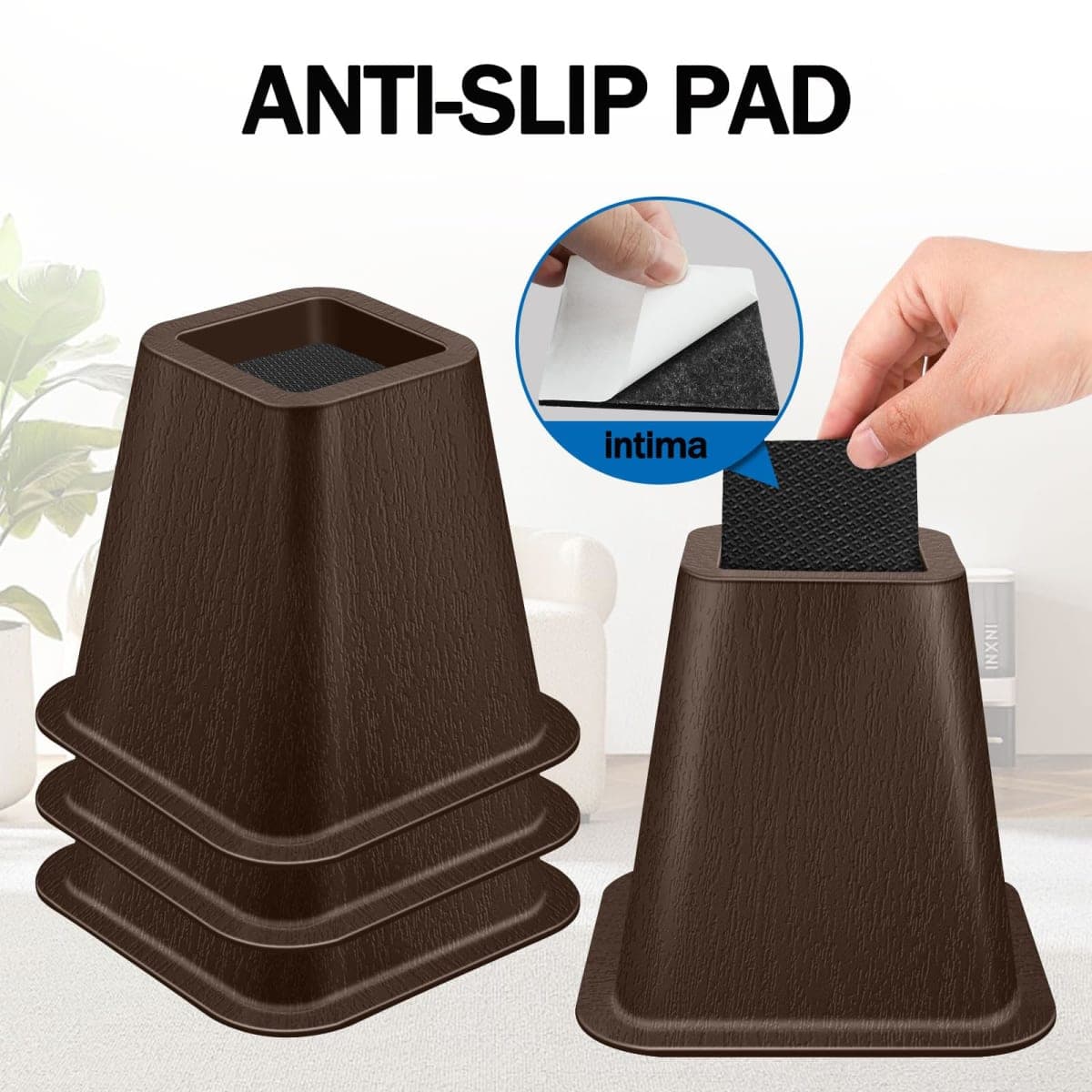 ANNKUT 6 Inch Heavy Duty Bed Risers, Furniture Risers for Desk, Chair, Table or Sofa, Couch Lift Risers, Supports up to 2200 lbs per Leg(4 Pack Brown) thumbnail 5