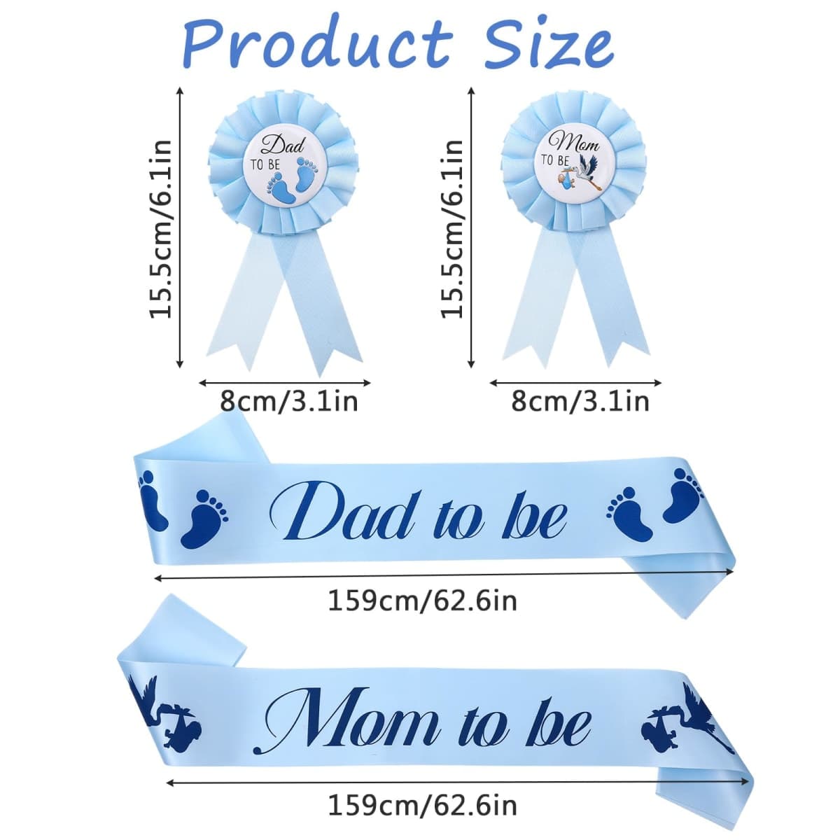 DOPENSPI 4PCS Mom to be and Dad to be Baby Shower Sash with Corsage Pin, Blue Satin Baby Shower Decorations for New Mom Dad Gender Reveal Party Decorations thumbnail 2