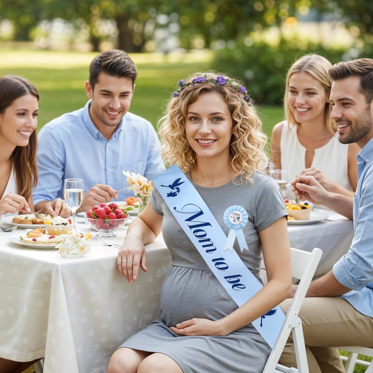 DOPENSPI 4PCS Mom to be and Dad to be Baby Shower Sash with Corsage Pin, Blue Satin Baby Shower Decorations for New Mom Dad Gender Reveal Party Decorations thumbnail 4