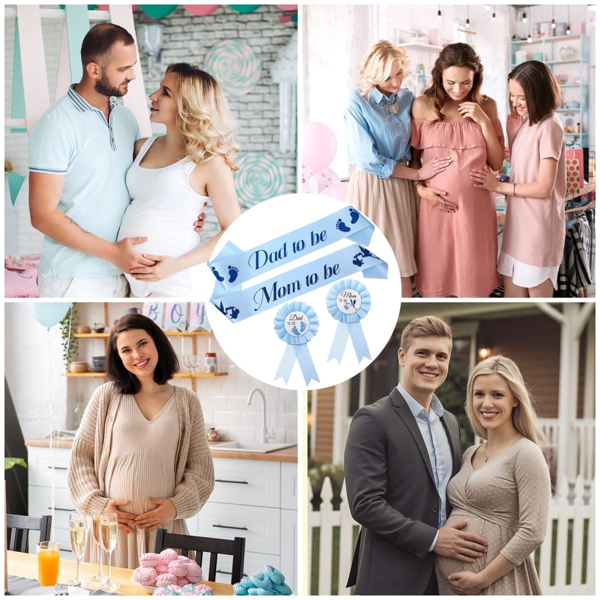 DOPENSPI 4PCS Mom to be and Dad to be Baby Shower Sash with Corsage Pin, Blue Satin Baby Shower Decorations for New Mom Dad Gender Reveal Party Decorations thumbnail 5