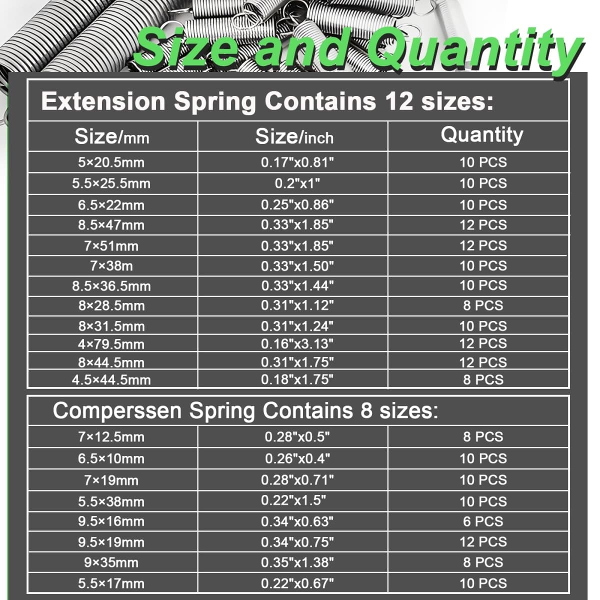Ruibapa 200PCS Spring Assortment Kit Zinc Plated Extension and Compression Springs Kit with 20 Different Sizes for Home Repairs & DIY thumbnail 2