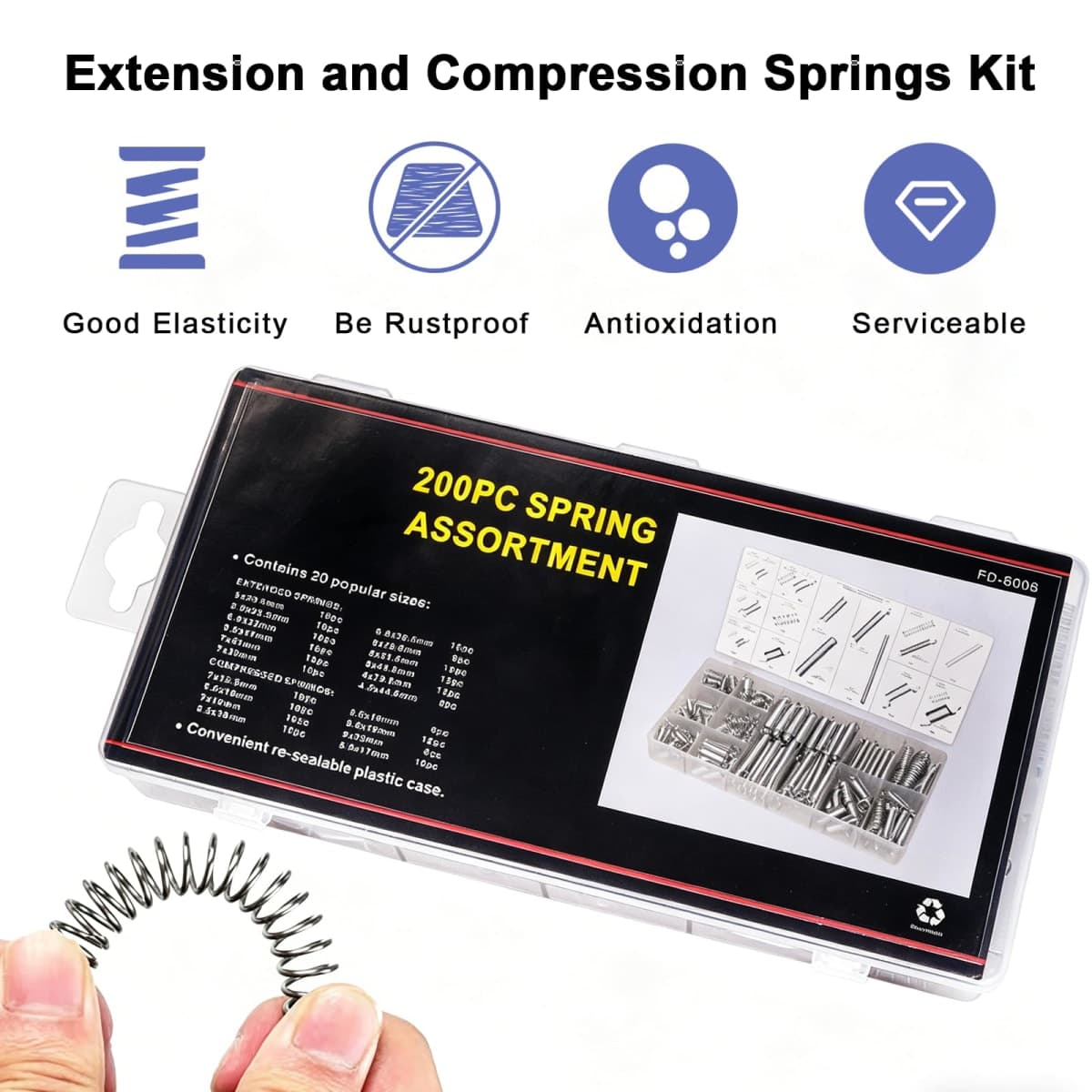 Ruibapa 200PCS Spring Assortment Kit Zinc Plated Extension and Compression Springs Kit with 20 Different Sizes for Home Repairs & DIY thumbnail 4