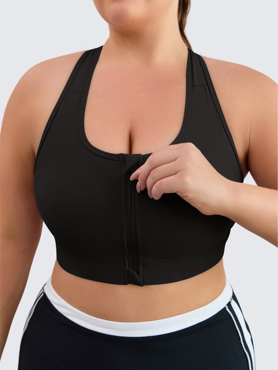 Aoysky High Impact Adjustable Sports Bras for Women Plus Size Front Zip Criss Cross Bras with Removable Pads Workout Running, Black, 4X-Large Plus thumbnail 4