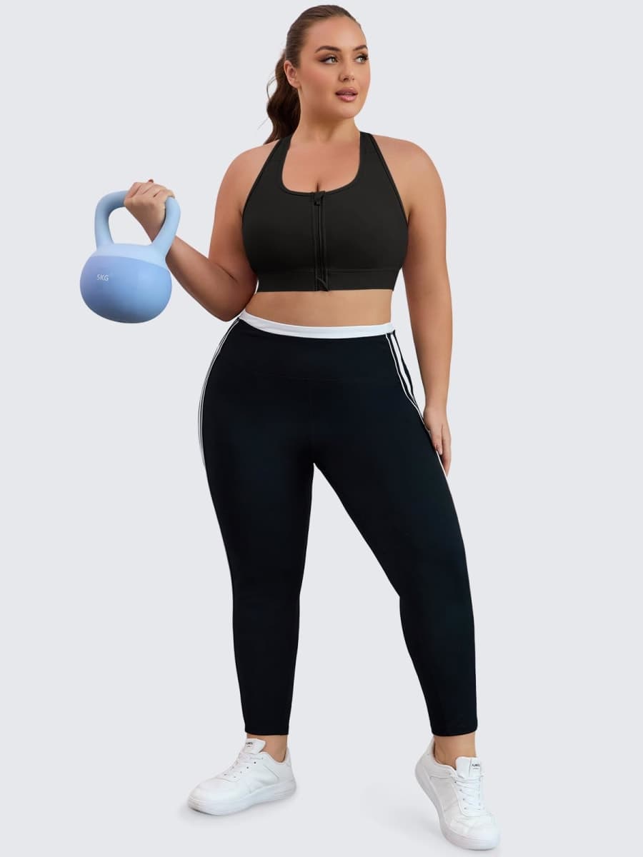 Aoysky High Impact Adjustable Sports Bras for Women Plus Size Front Zip Criss Cross Bras with Removable Pads Workout Running, Black, 4X-Large Plus thumbnail 5