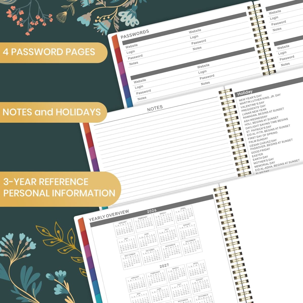 2026-2027 Monthly Planner - Planner 2026-2027, Monthly Calendar 26-27, Jul. 2026 - Dec. 2027, 9" x 11", 18 Month with Colourful Tabs & Pocket, Flexible Cover, Twin-Wire Binding, Thick Paper - Green thumbnail 5