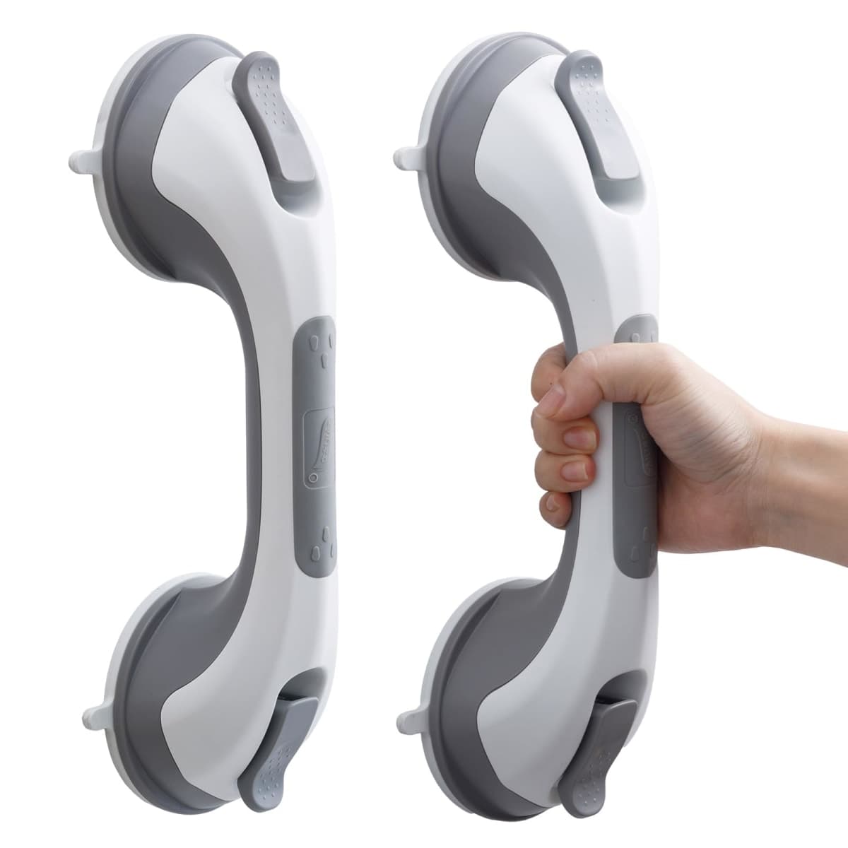 TAILI Shower Suction Cup Grab Bar Bathtubs Handrails for Seniors Elderly, No Drilling Waterproof, Dark Grey, 2 Pack, 12 Inch