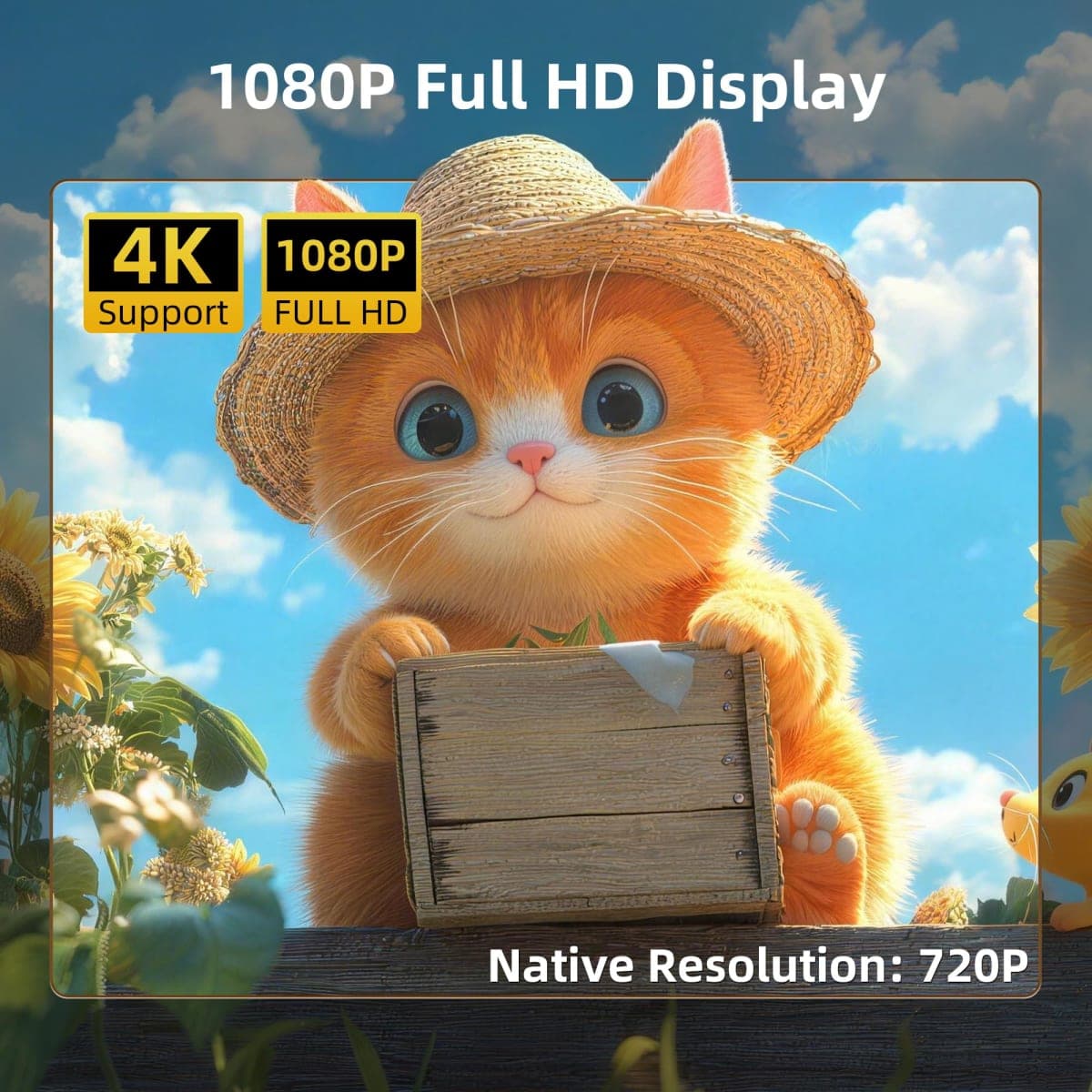 Sainyer Mini Projector, 4K Supported Full HD 1080P Portable Projector, 270° Rotation Outdoor Movie Projector with Electric Keystone, ≤25dB Low Noise, Dual HiFi Speakers, HDMI/USB (Ivory) thumbnail 2