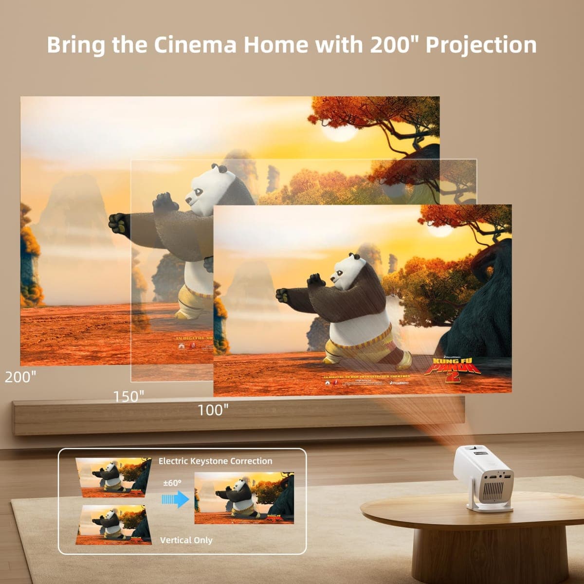 Sainyer Mini Projector, 4K Supported Full HD 1080P Portable Projector, 270° Rotation Outdoor Movie Projector with Electric Keystone, ≤25dB Low Noise, Dual HiFi Speakers, HDMI/USB (Ivory) thumbnail 5