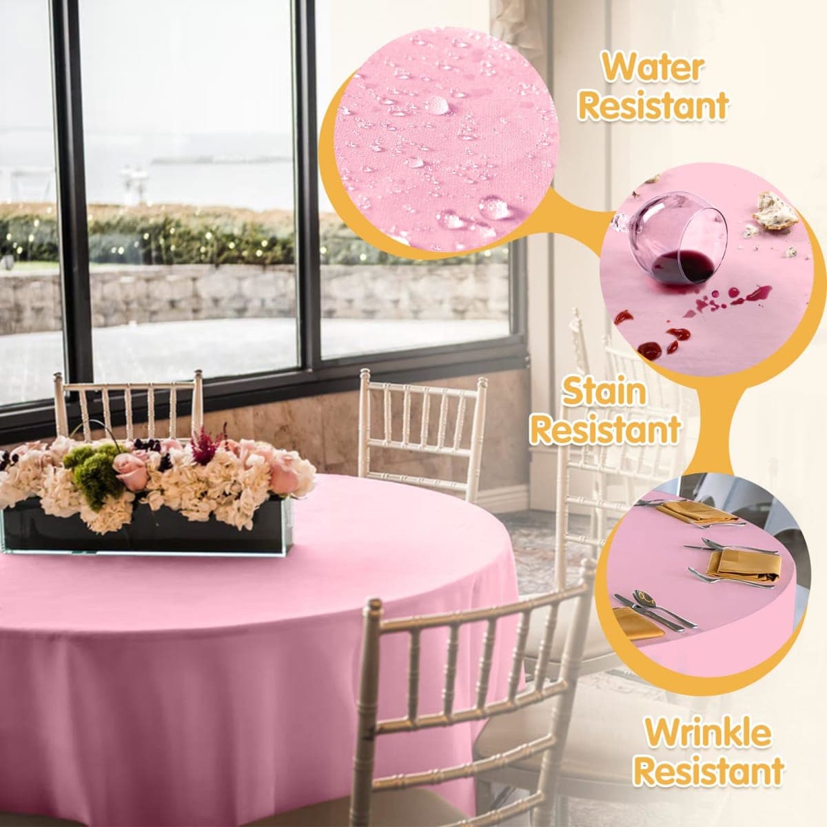 BRILLMAX 6 Pack Pink Round Tablecloths 70 Inch for 30 to 54 Inch Round Tables - Circle Bulk Linen Polyester Fabric Washable Cloth Cover for Wedding Reception Banquet Birthday Party Buffet thumbnail 3