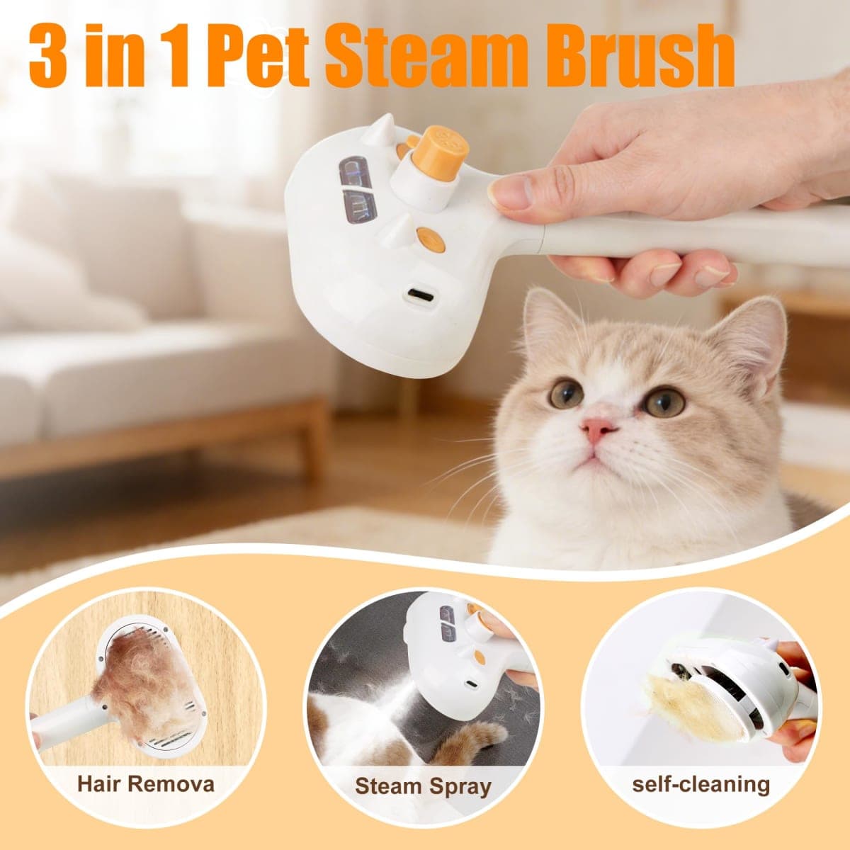 JAWADE 2026 New Upgrade 3-in-1 Pet Steam Brush - Dog Brush for Shedding & Cat Brushes for Indoor Cats - Skin-Friendly, Self-Cleaning Grooming Brush for Dogs & Cats - Hair Removal Tool thumbnail 2