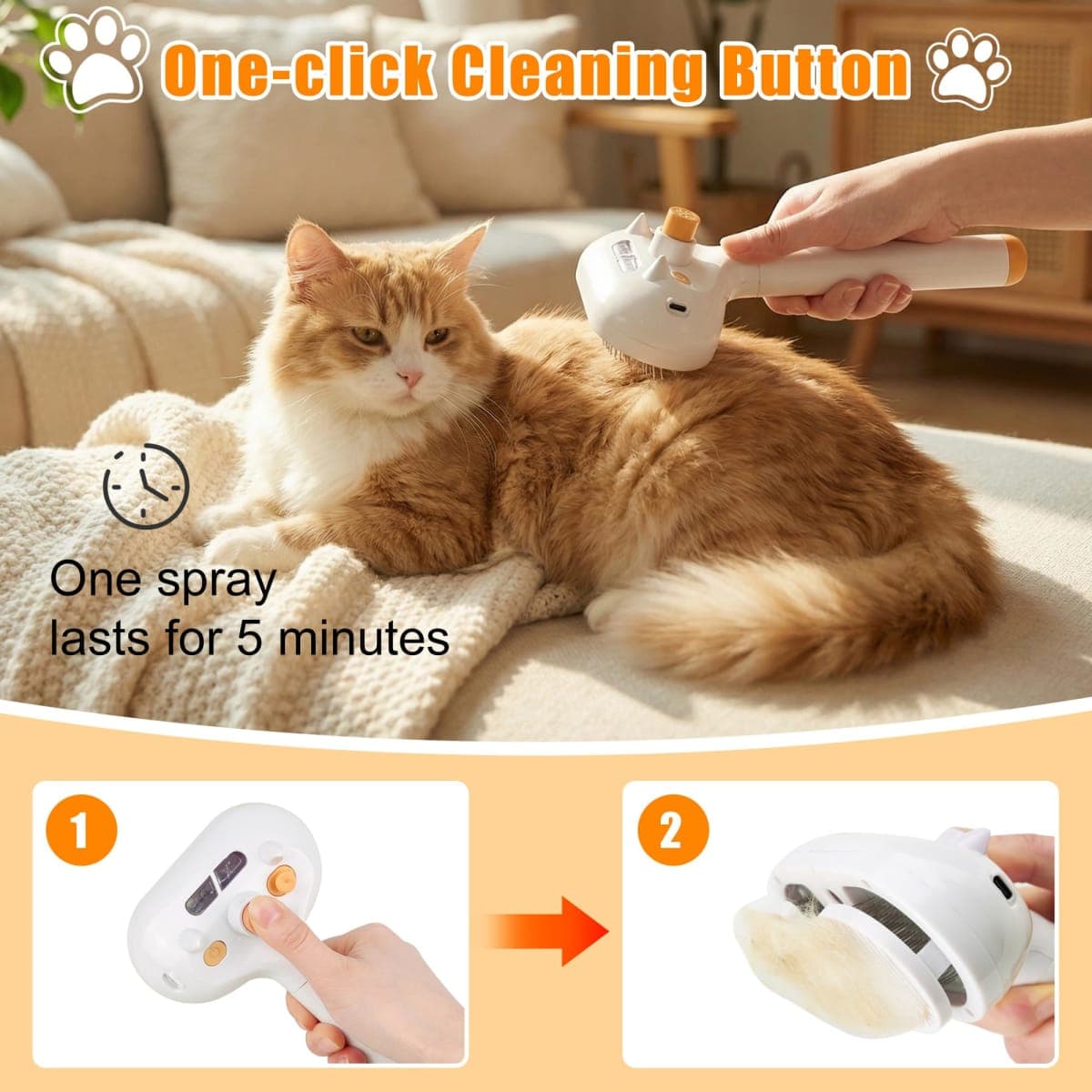 JAWADE 2026 New Upgrade 3-in-1 Pet Steam Brush - Dog Brush for Shedding & Cat Brushes for Indoor Cats - Skin-Friendly, Self-Cleaning Grooming Brush for Dogs & Cats - Hair Removal Tool thumbnail 4