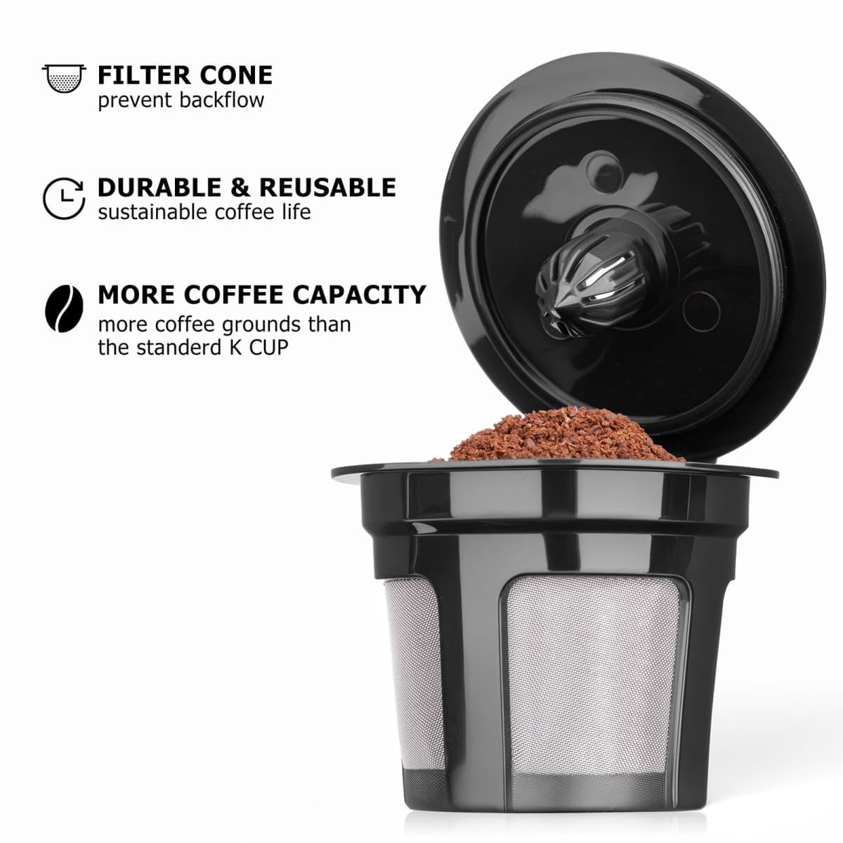 Reusable K Cups for Kurig K Elite, K Classic, K Compact, K Latte, K Duo and All 2.0 & 1.0 Coffee Makers, 2 Pack K Cup Coffee Filters - Black thumbnail 3