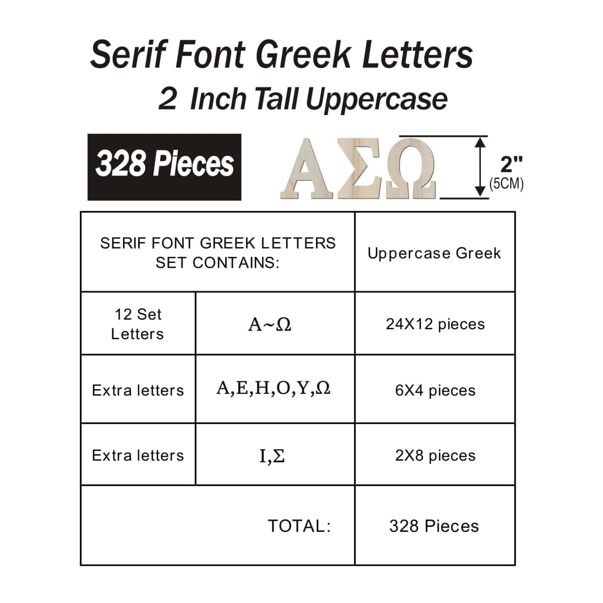 2 Inch 328 Pieces Wooden Greek Letters Bold Font Unfinished Wood Greek Alphabets for Small Paddles Embellishment/Sorority/Fraternity/DIY Project/Learning/Wall Decor thumbnail 2