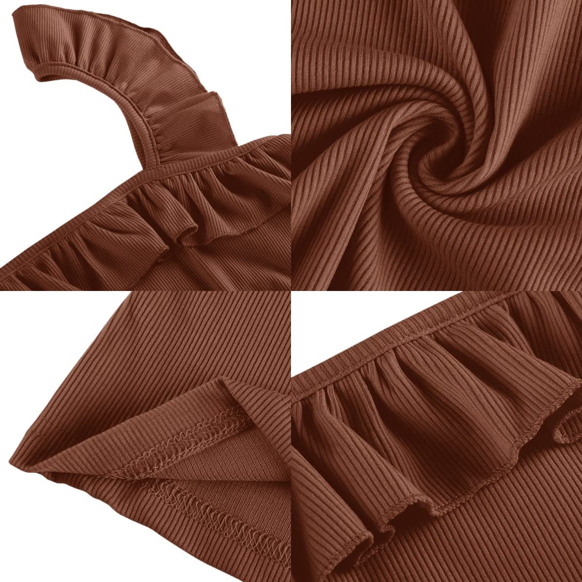 Womens Cute Sleeveless Tank Tops Ruffle Strap Square Neck Blouse Solid Color Knitted Camisole, Brown, X-Large thumbnail 4