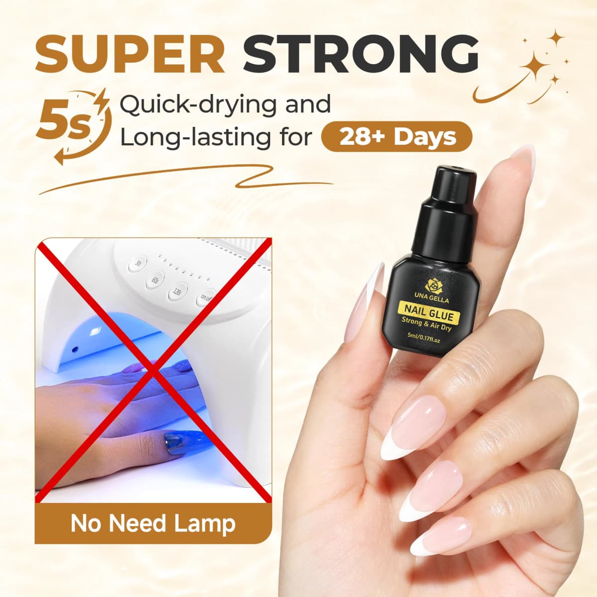 UNA GELLA Fast Drying Super Strong Nail Glue for Press Ons(5ML 3PCS) Acrylic Nails Tips No U/V Light Needed Press On Nail Glue Salon Quality Professional Nails G Lue Home DIY with Opener, Drip Use thumbnail 2
