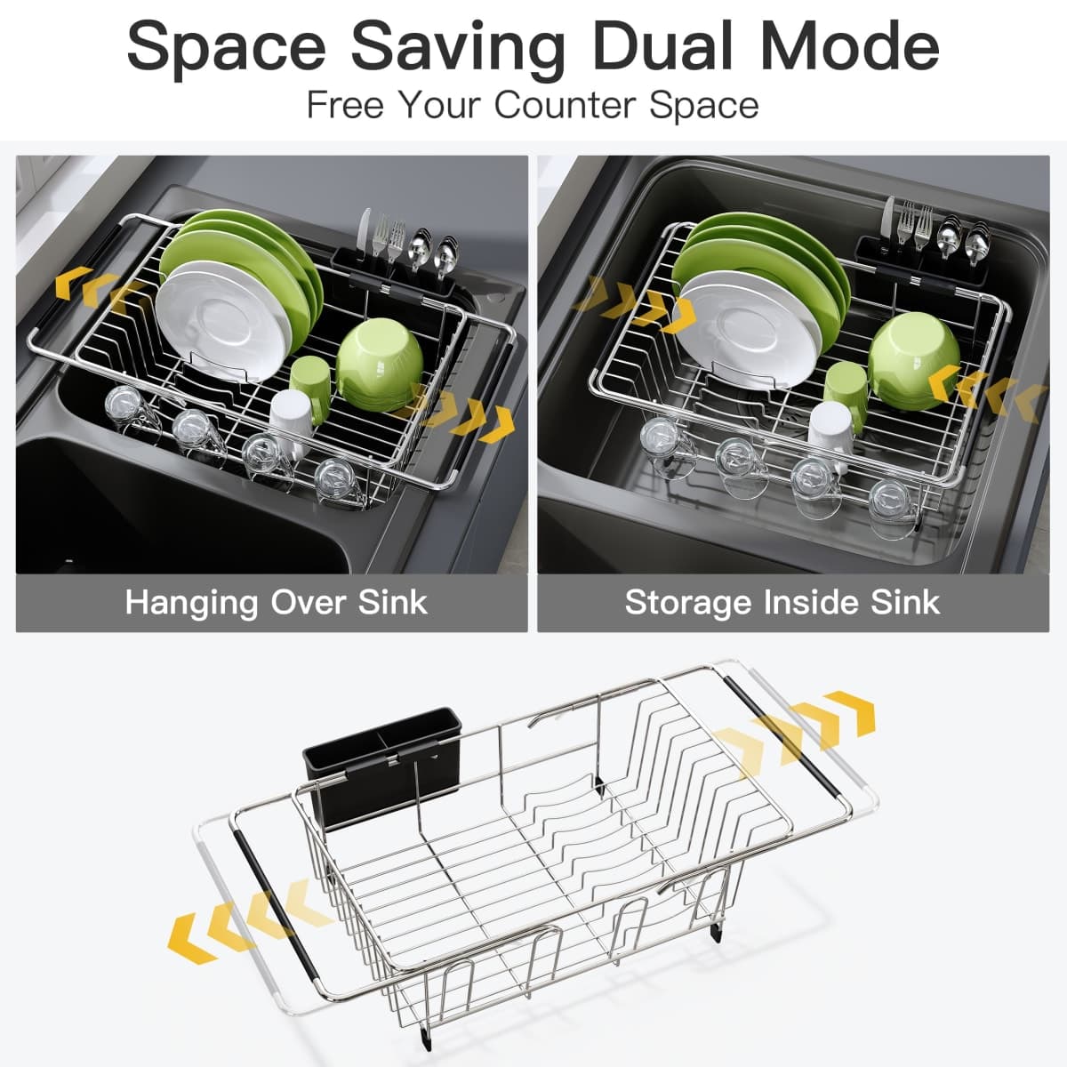 JASIWAY Dish Drying Rack in Sink, Expandable Stainless Steel Dish Drainers for Kitchen Counter, Dish Dryer Rack for Inside Sink, Over The Sink Dish Racks with Utensil Holder thumbnail 2