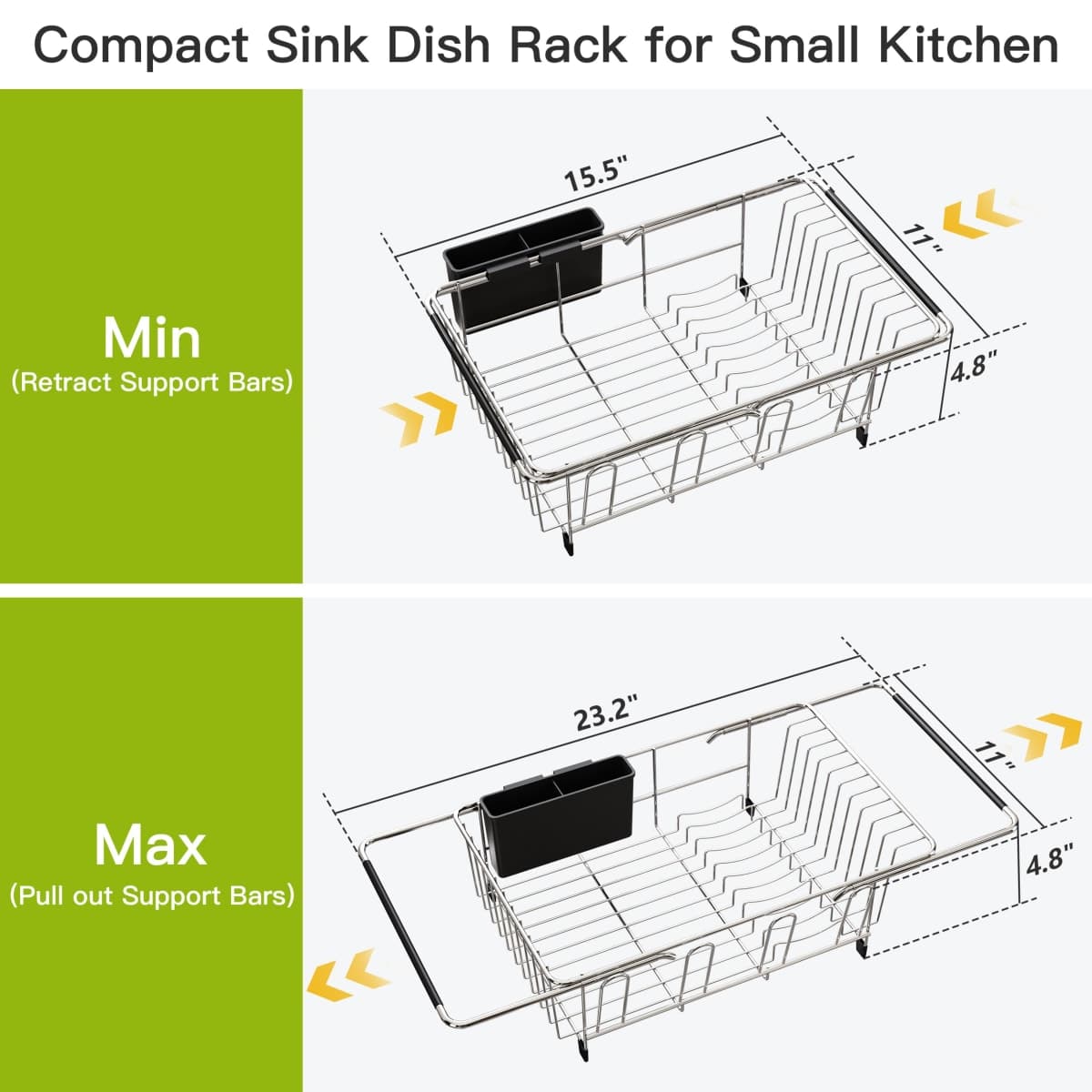 JASIWAY Dish Drying Rack in Sink, Expandable Stainless Steel Dish Drainers for Kitchen Counter, Dish Dryer Rack for Inside Sink, Over The Sink Dish Racks with Utensil Holder thumbnail 4