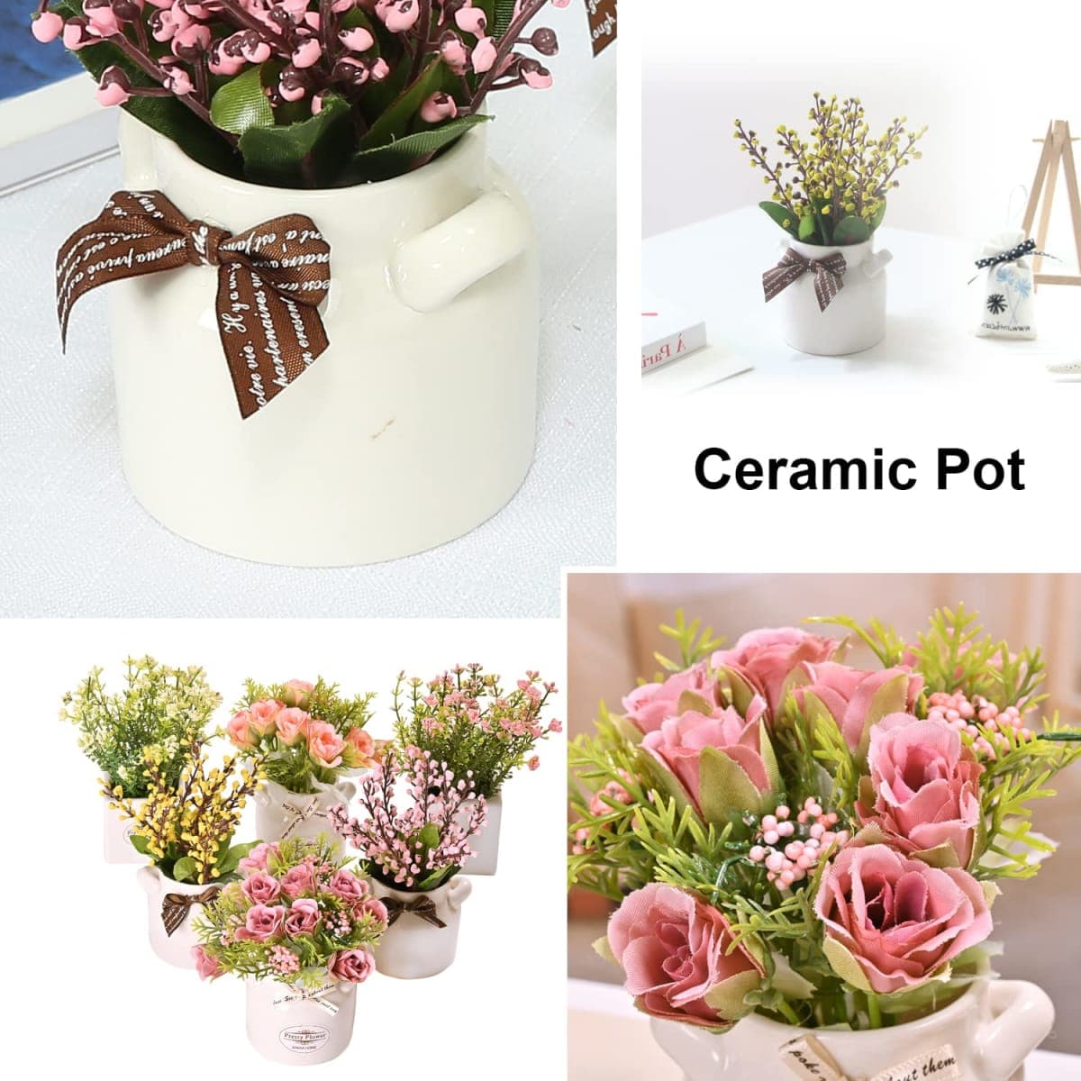 LUEUR 6Pcs Artificial Pot Flowers with Ceramic Potted Fake Flower Arrangements Small Faux Flower in Pots for Home Farmhouse Office Windowsill Table Centerpieces Shelf Decor thumbnail 2