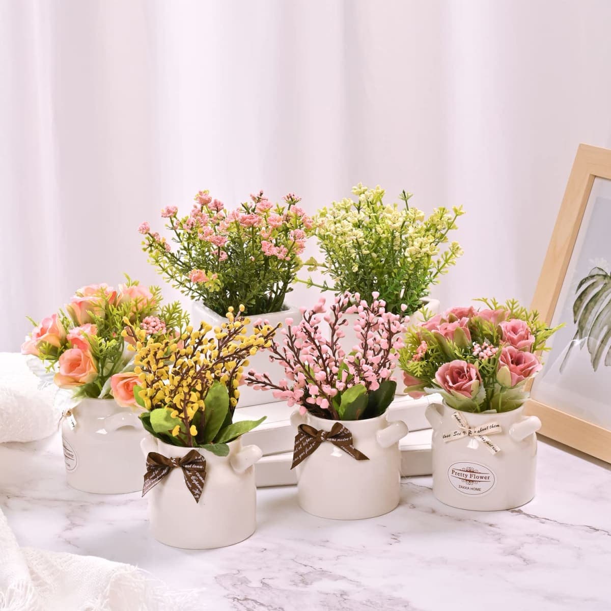 LUEUR 6Pcs Artificial Pot Flowers with Ceramic Potted Fake Flower Arrangements Small Faux Flower in Pots for Home Farmhouse Office Windowsill Table Centerpieces Shelf Decor thumbnail 3