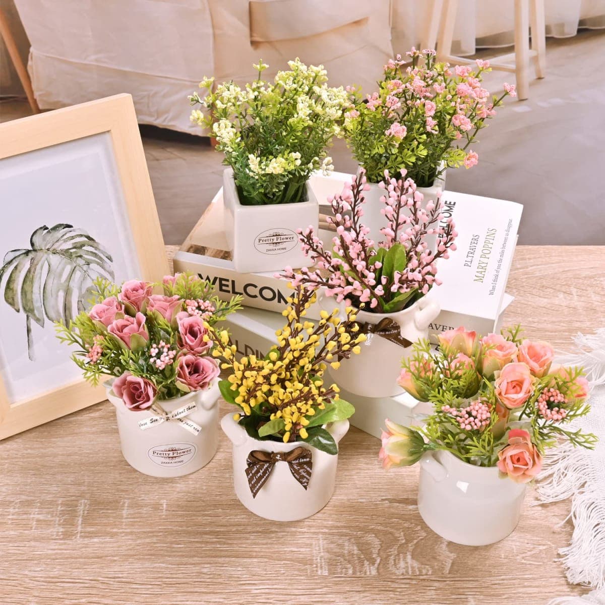 LUEUR 6Pcs Artificial Pot Flowers with Ceramic Potted Fake Flower Arrangements Small Faux Flower in Pots for Home Farmhouse Office Windowsill Table Centerpieces Shelf Decor thumbnail 4