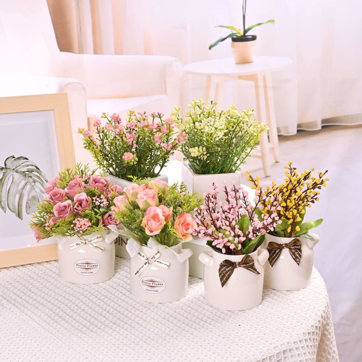 LUEUR 6Pcs Artificial Pot Flowers with Ceramic Potted Fake Flower Arrangements Small Faux Flower in Pots for Home Farmhouse Office Windowsill Table Centerpieces Shelf Decor thumbnail 5